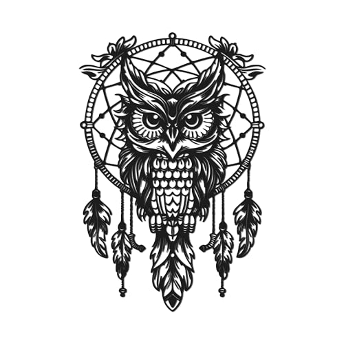 Matte Black Owl Dreamcatcher Metal Wall Art, Indian Boho Spiritual Decor