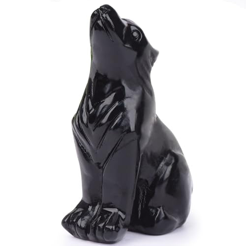 Black Obsidian Wolf Statue Crystal Healing Home Office Decor Gift Black Obsidian Wolf