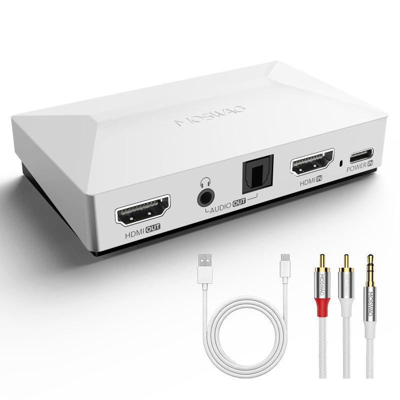 MOSWAG HDMI Audio Extractor, 4K60 HDMI to Optical 3.5mm AUX Audio Adapter Splitter Converter, White, Compatible with PS5, Switch, Blu-ray Player, Set-top Box, Windows, Mac, Smart TV,Projector 4K 60Hz