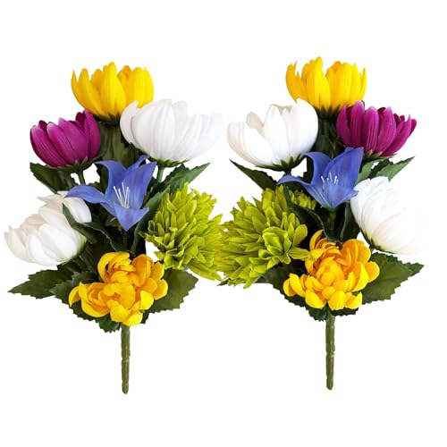 Artificial Japanese Mini Buddhist Altar Flowers, Carefully Assembled in Japan (10 Inch, Set of 2 – No Pot– NO.350-2) 10 Inch