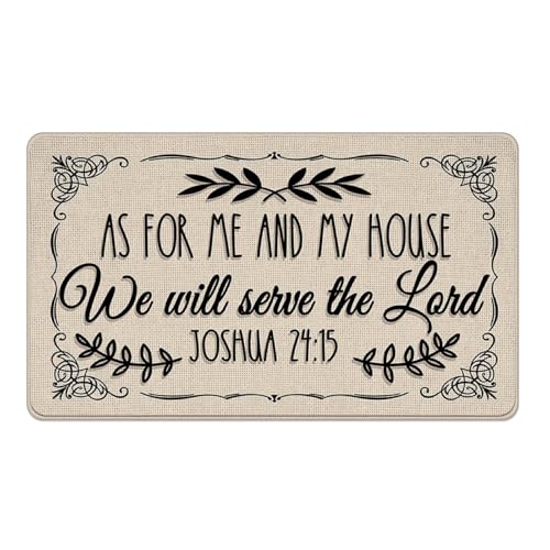 Christian Welcome Front Door Mat, As for Me and My House We Will White 17x29 Inches
