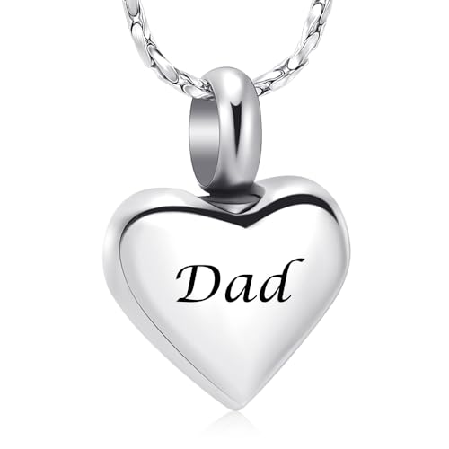 Imrsanl Small Heart Urn Necklace for Ashes Cremation Jewelry for Women Stainless Steel Pendant Memorial Ash Holder Loved Ones Keepsake Silver-Dad