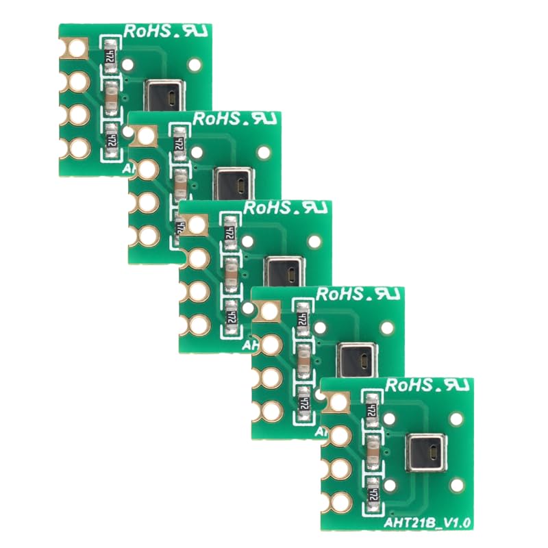 MusRock AHT21B digital temperature and humidity sensor module, 5-piece set with I2C communication and DC 2.0–5.5V input