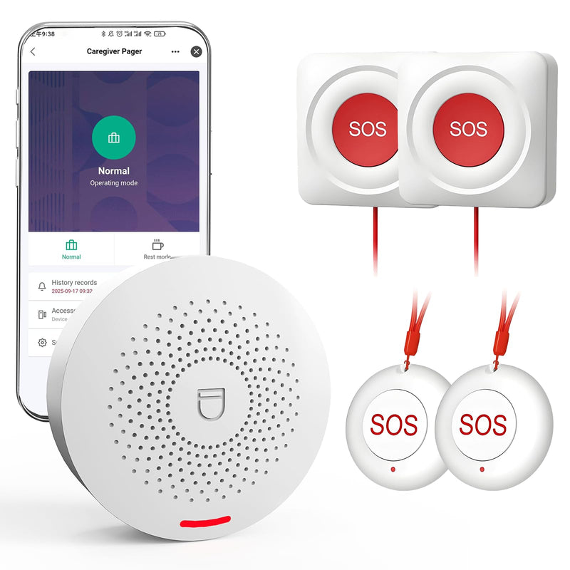 WiFi Caregiver Pager & Call Button with App Alerts, No Monthly Fee, 4 SOS Call Buttons + 1 Receiver Emergency Alert System for Elderly Seniors at Home & Nursing Care Plug & Play Caregiver Call Button White-1