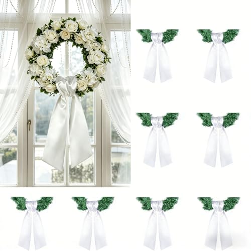 Dream Loom White Wreath Sash Front Door Decoration, 8pcs Sash Wreath Accessories for Easter Weddings Farmhouses Christmas DIY Halloween Party Yard Wall Doorway Decor White-8pcs