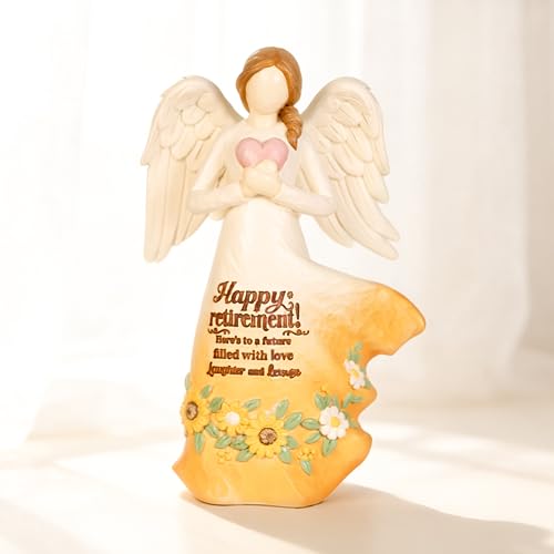 Retirement Angel Figurine, Faceless Winged Angel Holding Heart, Resin Angel Statue with Printed Retirement Message for Indoor Decor,Retirement Angel with Heart Retirement Angel with Heart