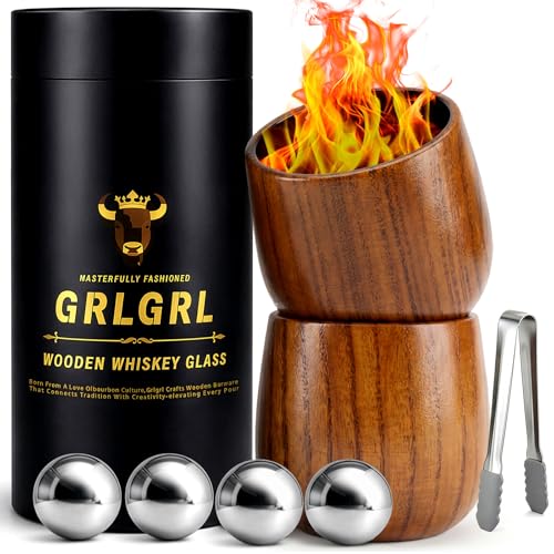 Charred Wooden Whiskey Glasses, Gifts for Men Old Fashion Bourbon Drinking Collins Cup, Perfect Presents for Dad, Boy Friend, Husband, Brother or Whiskey Lovers, 2 pack