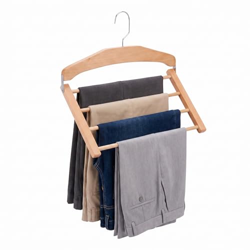 Solid Wood Pants Hanger Multi-Layer Non-Slip Clothes Drying Rack Space Saving Organizer for Home Closet Storage