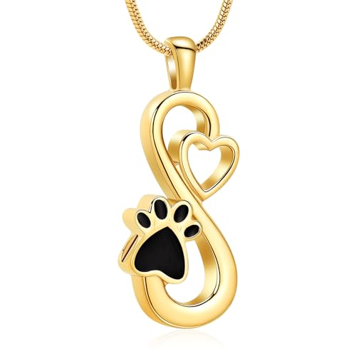 Infinity Pet Paw Cremation Jewelry Urn Necklaces Infinity Urn Pendant Necklaces for Ashes Memorial Keepsake Pendant for Women Gifts With Funnel Kit & Bag Gold