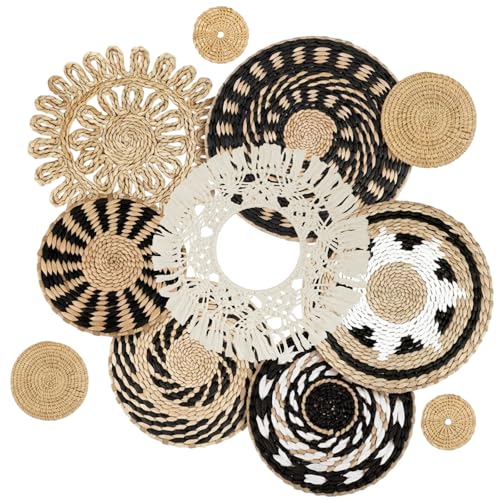 11 Pcs Boho Wall Basket Decor, Bulrush Woven Wall Hanging, Multi Size