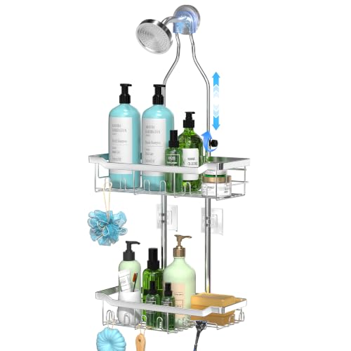 Adjustable Shower Caddy Hanging Rustproof: Tool-free Height Adjustment Silver