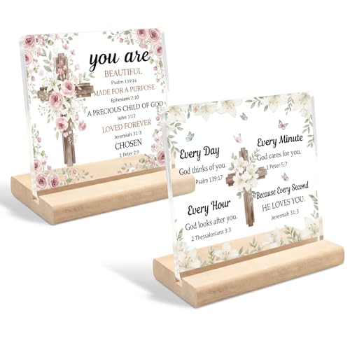 Christian Gifts for Women, Cross Desk Sign, 2 Pack, Acrylic, 4x4Inch Christian Cross