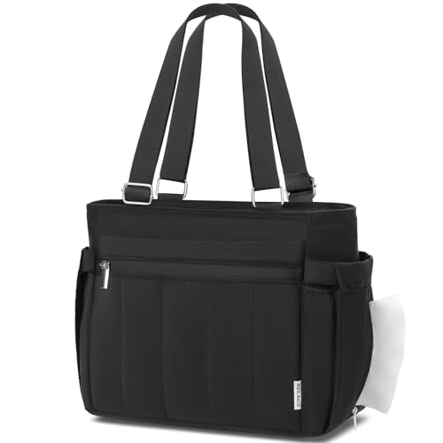 Large KEILAICO leakproof black lunch bag for women, soft insulated tote, 10L capacity, medium size for daily use.