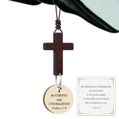 Cross for Car Mirror Hanging, Christian Gifts for Men, Bible Verse Car Decor Accessories, Rearview Hanging Cross Ornament Religious Gift (Be Strong and Courageous) Be Strong and Courageous