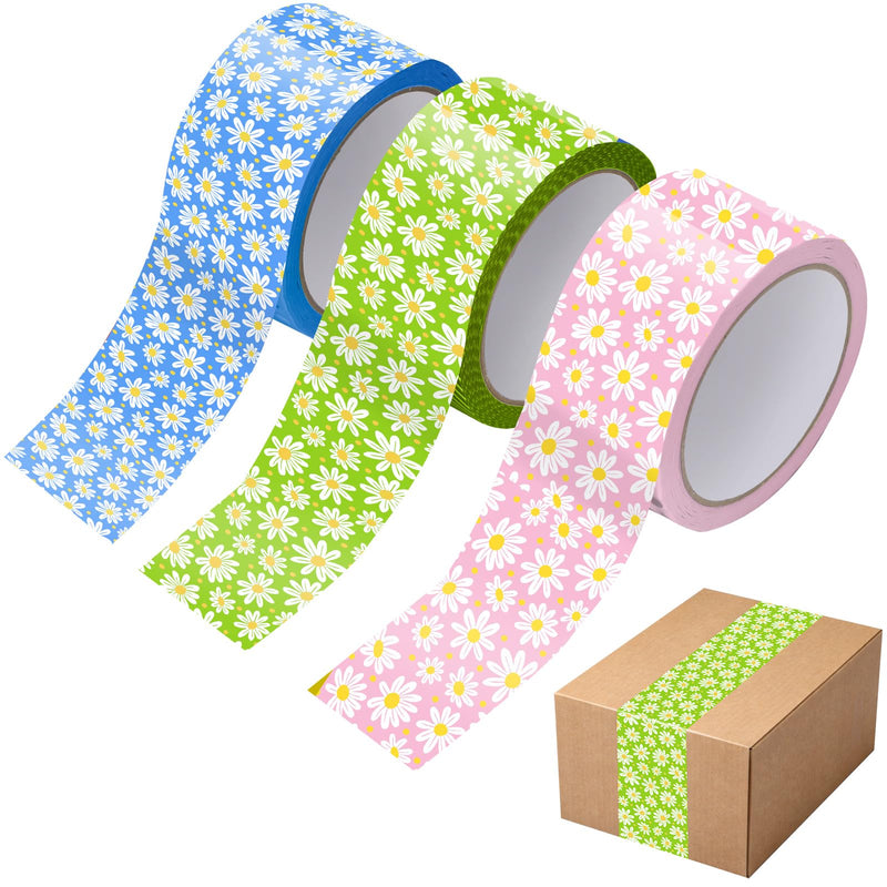 Marspark 3 Rolls Packaging Tape 50 Yard x 2 Inch Decorative Printed Duct Wrapping Tape for DIY Crafts Scrapbooking Crafting Boxes Decorations(Daisy) Daisy