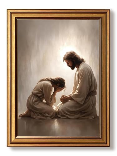 Gold Framed Jesus Canvas Wall Art Christian Pictures Prints 12x16 In Repent 16"L x 12"W