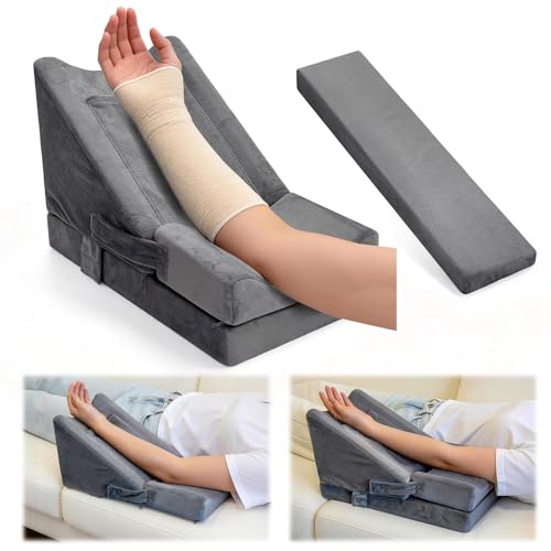 Arm Wedge Pillow Adjustable Arm Elevation Pillow with Pocket High Density Foam Ergonomic Hand Elbow Support Pillows with Removable Cover, Grey