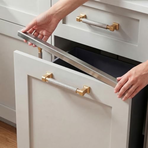 2 Pack 17 inch Stainless Steel Drawer Edge Guard, Slip-on Cabinet Door Protector with Strong 3M Double Sided Adhesive Tape, Fits 3/4" Thick Doors and Drawers,Rustproof Brushed Stainless