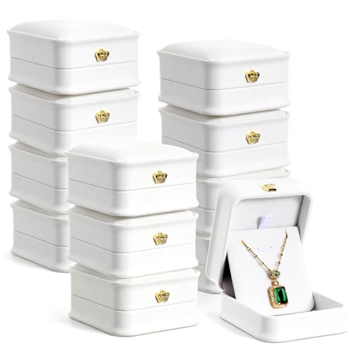 Set of 12 White Necklace Boxes for Jewelry Gift, Premium PU Leather Necklace Jewelry Gift Box with Velvet Interior for Pendant, Engagement, Wedding, Valentine's Day