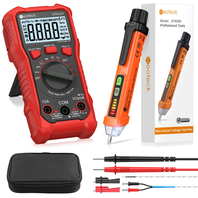 Neoteck 12-1000V Non-Contact Voltage Detector Pen and 2000 Counts Digital Multimeter for Live/Null Wire Distinguish, NCV AC/DC Voltage Current Resistance Capacitance Frequency Measuring