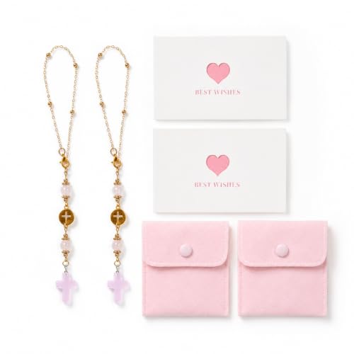 HAYVAN Cross for Car Mirror, 2-Set Rose Quartz Crystal Hanging Charm