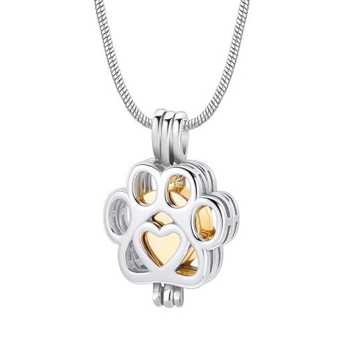 Pet Cremation Jewelry For Ashes For Dog/Cat Paw Stainless Steel Memorial Locket Urn Necklace Inside Mini Box Keepsake Urn Necklace Women Men Loved One Memorial Jewelry