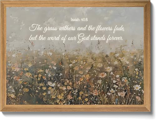 smvexyl Framed Christian Bible Verse Wall Art Canvas, Isaiah 40:8 Scripture Wildflower Meadow Painting Religious Wall Decor Faith Inspirational Picture for Living Room Bedroom Home Decoration 8x10 12x16 16x24 jingwenhua 10"L x 8"W