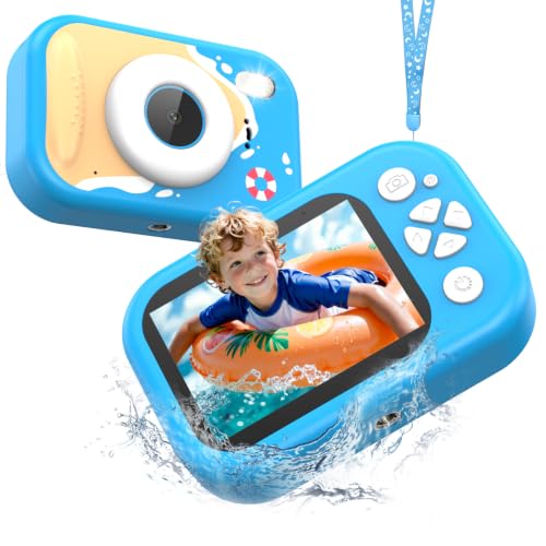 Waterproof Kids Camera, Underwater Camera for Kids 1080P Digital Video Camcorder with 2.4” Display, 32GB TF Card, Emergency LED Flash, Diving Swimming Beach Pool Toys for 3-12 Years Old Boys, Blue