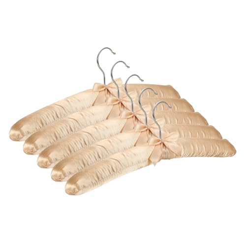 uxcell 5 Pcs Satin Padded Hangers, 15 Inch Blouse Hangers for Women's Clothing, Non-Slip Thickened Sponge Pads for Sweaters, Silk Dresses, Wedding, Delicate Cashmere Sweaters, Champagne Light Gold