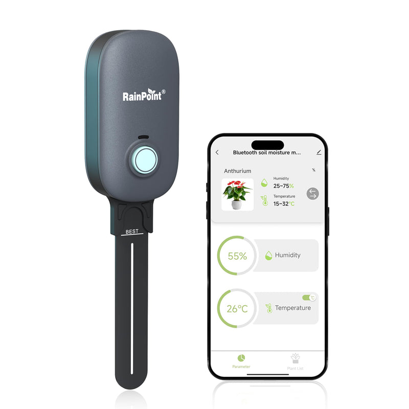 [Australia - AusPower] - RAINPOINT Bluetooth 2-in-1 Soil Moisture & Air Temp Meter, App Remote Monitoring, 20 Plant Database, Compatible with WiFi Hub TWG009 & Water Timer ITV102b 