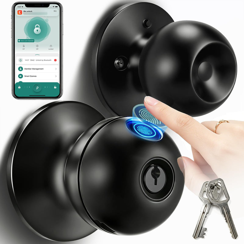 Fingerprint Door Lock, Smart Door Knob, Self-Learning Biometric Door Knob | Stainless Steel Fingerprint Door Knob for Bedroom, Apartment, Office & Home, 4 Modes,APP Control,2 Keys,50 User Fingerprints