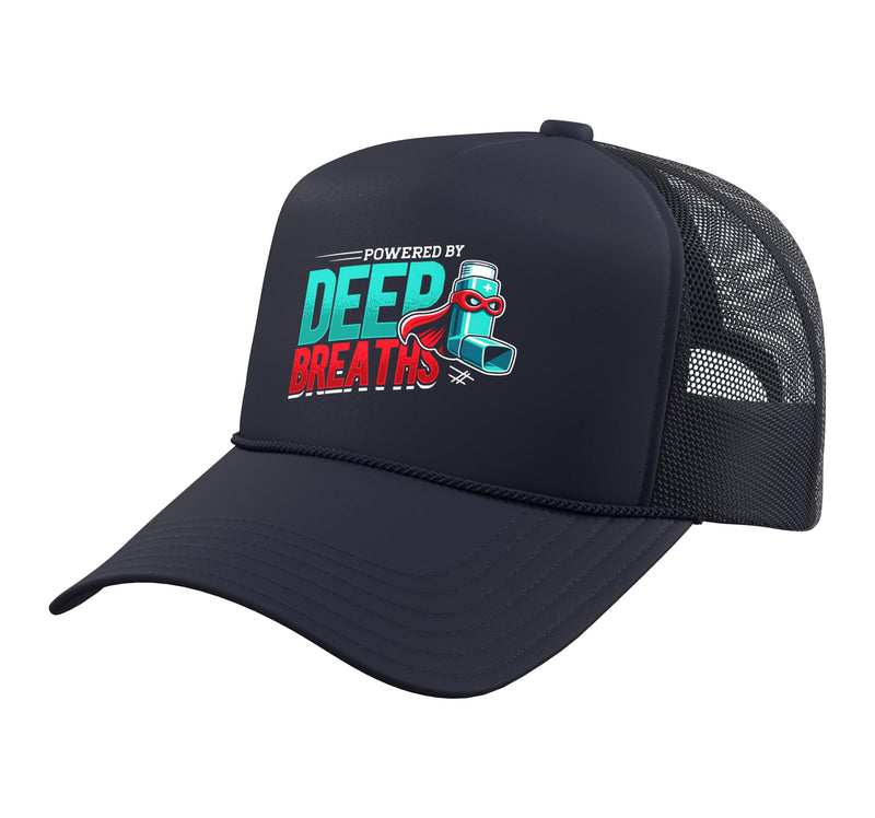 [Australia - AusPower] - Powered by Deep Breaths Inhaler Respiratory Wellness Trucker Hat with Adjustable Mesh Back One Size Navy Blue 
