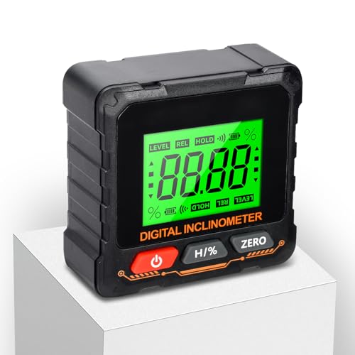 Digital Protractor, 0.05° Resolution, LCD Inclinometer, 360° Spirit Level, Magnetic Base, Auto Reverse, Backlight for Construction and Woodworking Without Laser