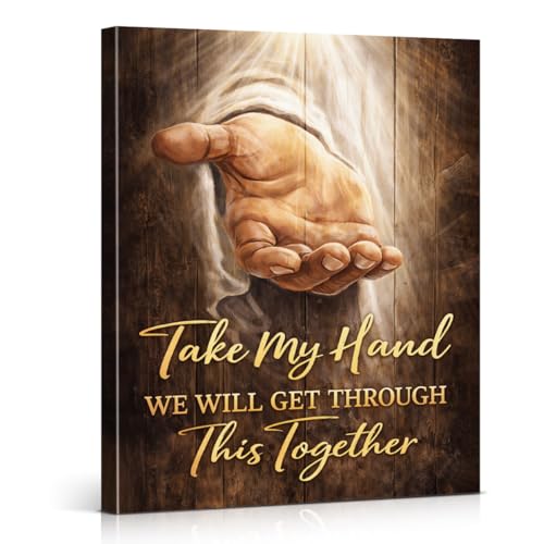 Christian Inspirational Wall Art Religious Jesus Hand Canvas Print Poster Motivational Wall Decor for Home Prayer Room Living Room 8x10 Inch Framed C-9