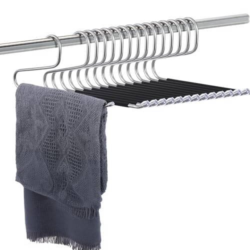 15 Pack Blanket Hangers for Closet, Tablecloth Hangers, Quilt Hanger - Heavy Duty Stainless Steel with Non-Slip Coating (13.5 Inches, Black) 15