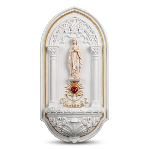 6.3” Holy Water Font - Washable Resin Holy Water Holder for Home Entrance, Handcrafted Wall Mounted Holy Water Table Font for Catholic Religious Gift