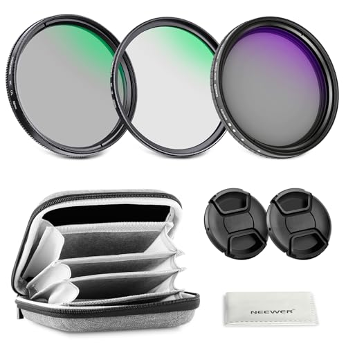 NEEWER 62mm Variable ND + CPL + UV Filter Kit (3 Pack), Multicoated Neutral Density (ND2-400) Circular Polarizer Camera Lens Polarizing Filter Photography Accessories Set with Carry Case & Lens Caps