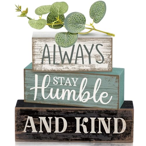 Lineshading 4 Pcs Inspirational Farmhouse Table Decor Wooden Shelves Signs Always Stay Humble and Kind