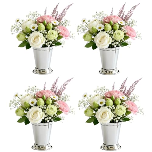 Mint Julep Cups: Set of 4, Metal 12 oz Cocktail Glasses, Stainless Steel Glasses, Party Supplies (4)