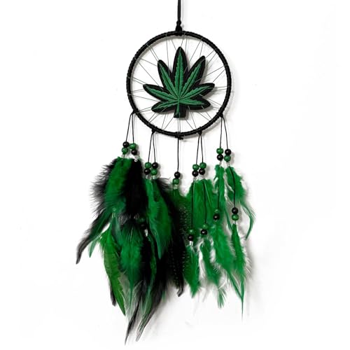 Dream Catchers, Green Leaf Weed Dreamcatcher Wall Hanging Ornament for Bedroom Living Room Apartment Wedding Party Decor, Festival Blessing Gift (Leaf-S) Leaf-s