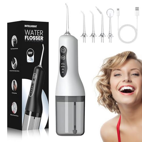 Wireless Electric Oral Irrigator, Professional Water Flosser, 4 Modes & 4 Nozzles, IPX7 Waterproof, 1300 mAh USB-C Rechargeable Water Flosser, 260 ml Interdental Cleaner Electric