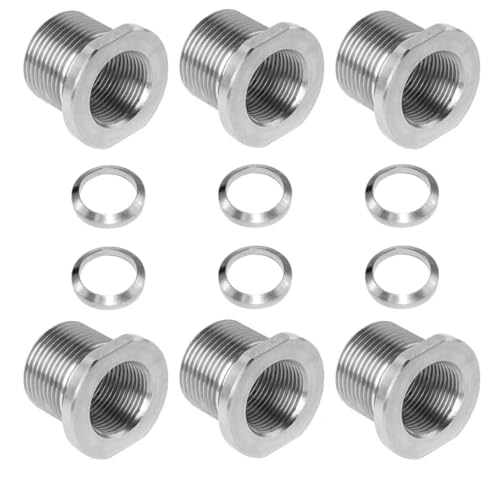 Stainless steel 1/2x28 to 5/8x24 thread adapters with crush washers, 6-piece set by Eastern Tactical Supply