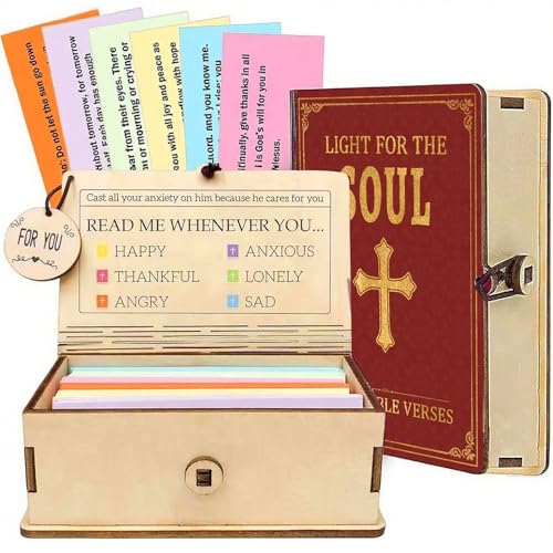 Bible Verse Wooden Box – 150 Color Coded Scripture Cards for 6 Emotions, Christian Gift for Expressing Feelings, Graduation, Mother's Day, Religious Prayer Box for Men & Women