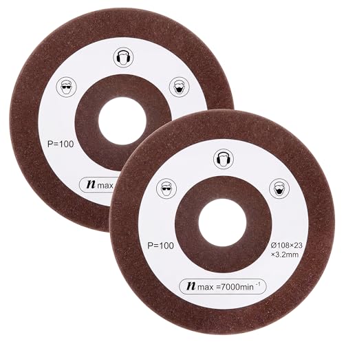 BBTO Pack of 2 Replacement Sanding Discs Compatible with Einhell | 108 mm diameter, 23 mm shank, P100 grit, saw chain sharpener grinding disc compatible with Einhell