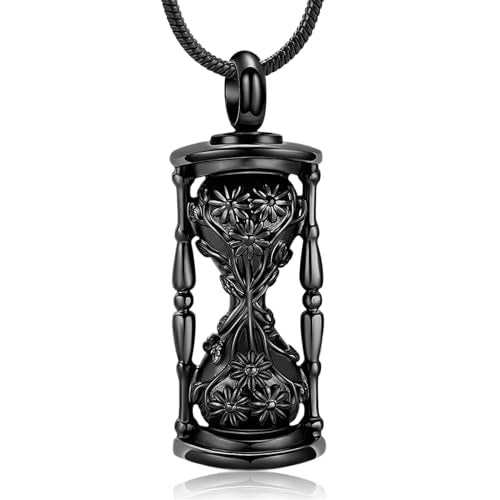 Hourglass Urn Necklace for Ashes, Cremation Keepsake Jewelry for Men Women Black