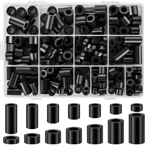 Draupnir black nylon round spacers for M6 and M8 screws, 300-piece electrical outlet kit