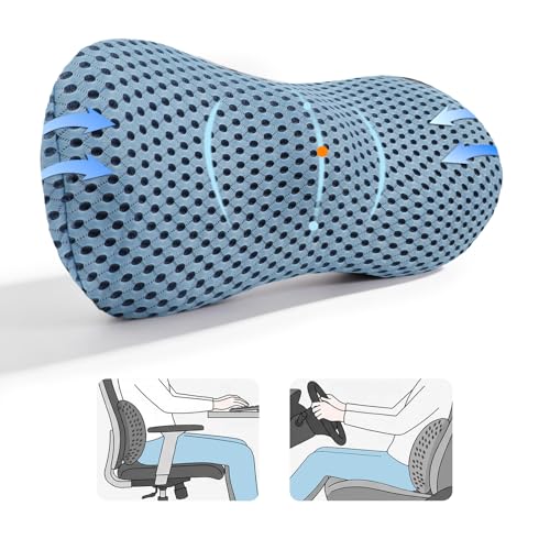 Lumbar Support Pillow, Memory Foam Lumbar Pillow for Office Chair and Car Seat, Back Pillow for Lower Back Pain Relief, Back Support Pillow for Sitting, Driving, Traveling (Blue) Blue
