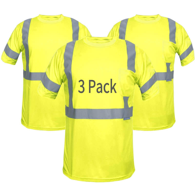 Hi Vis Safety Short Sleeve T Shirt, Class 3 Reflective High Visibility for Men & Women, for Construction, Running, Night Work Large