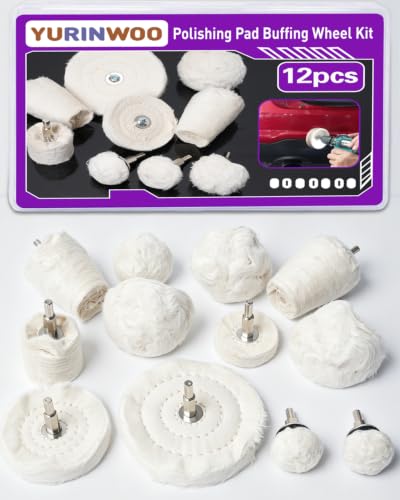 YURINWOO 12-piece buffing wheel polishing kit with 1/4-inch shanks for Dremel, metal, wood, glass, and jewelry