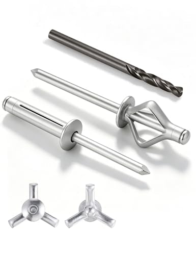 YaaYii 3/16 x 3/4 inch tri-fold pop rivets, silver aluminum blind rivets with steel mandrels, 100 count